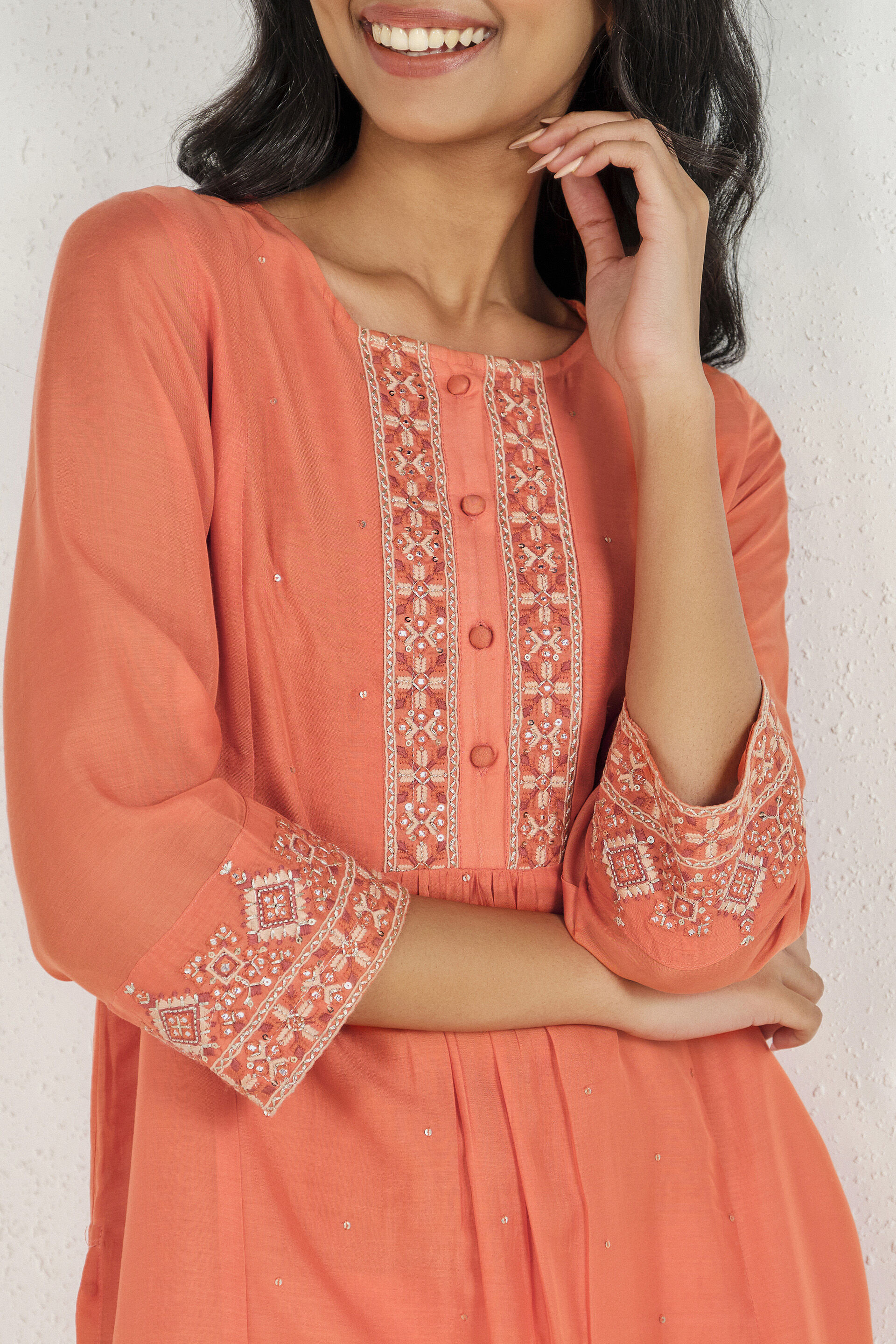 Sunset Orange Embroidered Kurta, Orange, image 2